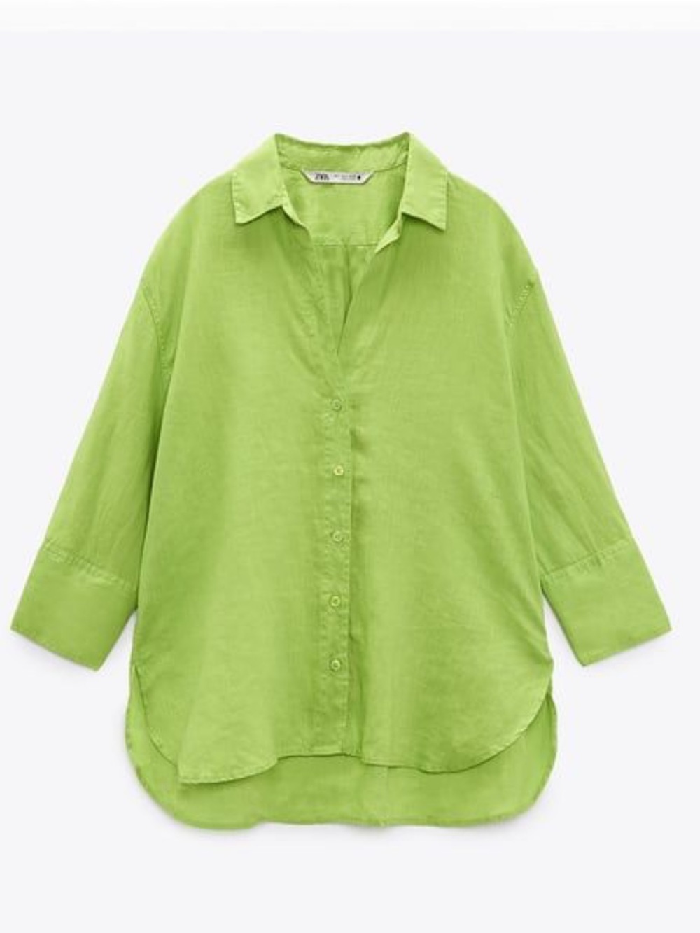 Zara Bright Lime Green Relaxed Linen Button-Up